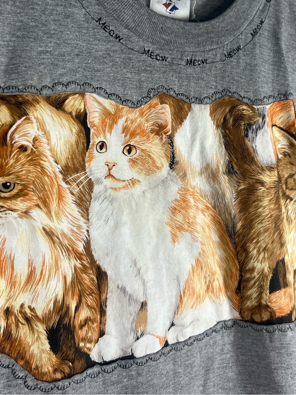 Jerzees Handmade Cat Grandmacore Stitched Meow Tee Small - Picture 3 of 7